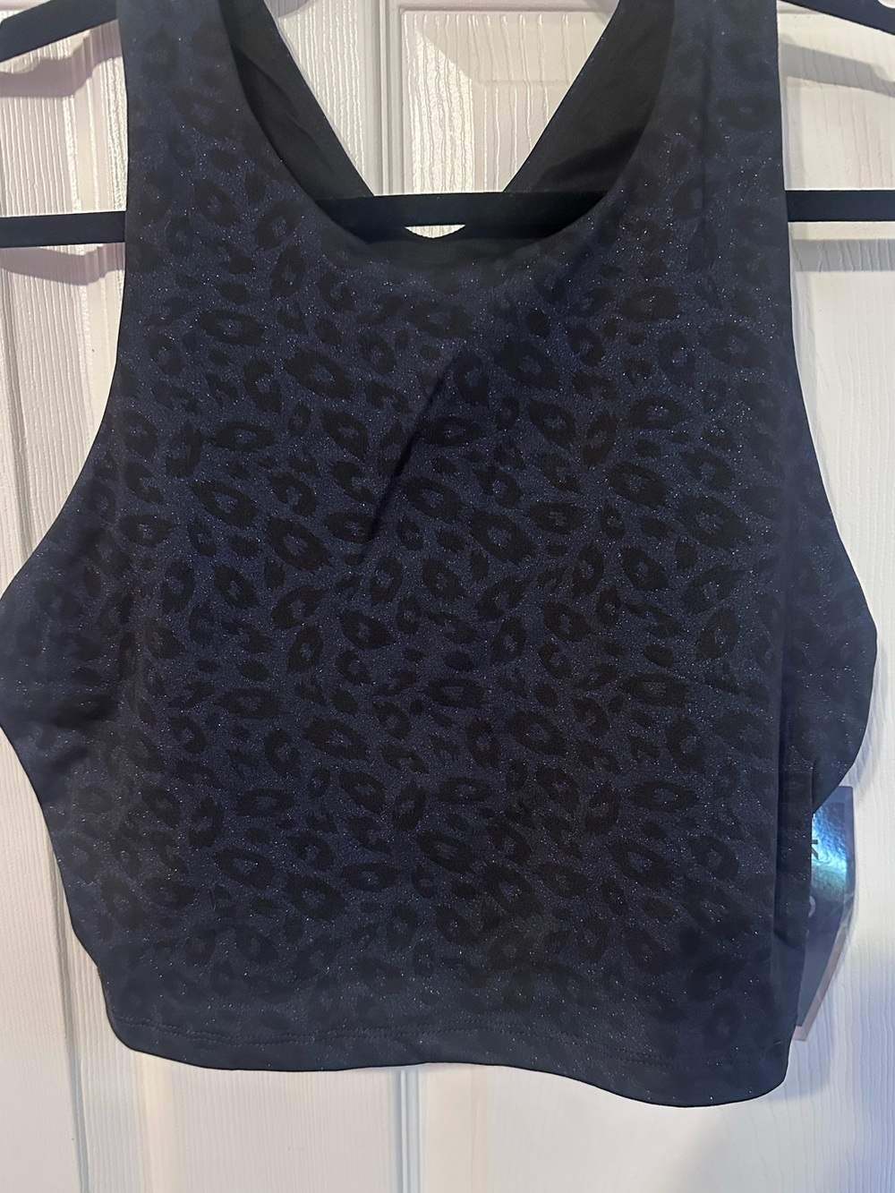 Kyodan Black and Blue Sparkle Leopard-Print Racerback Sports Bra